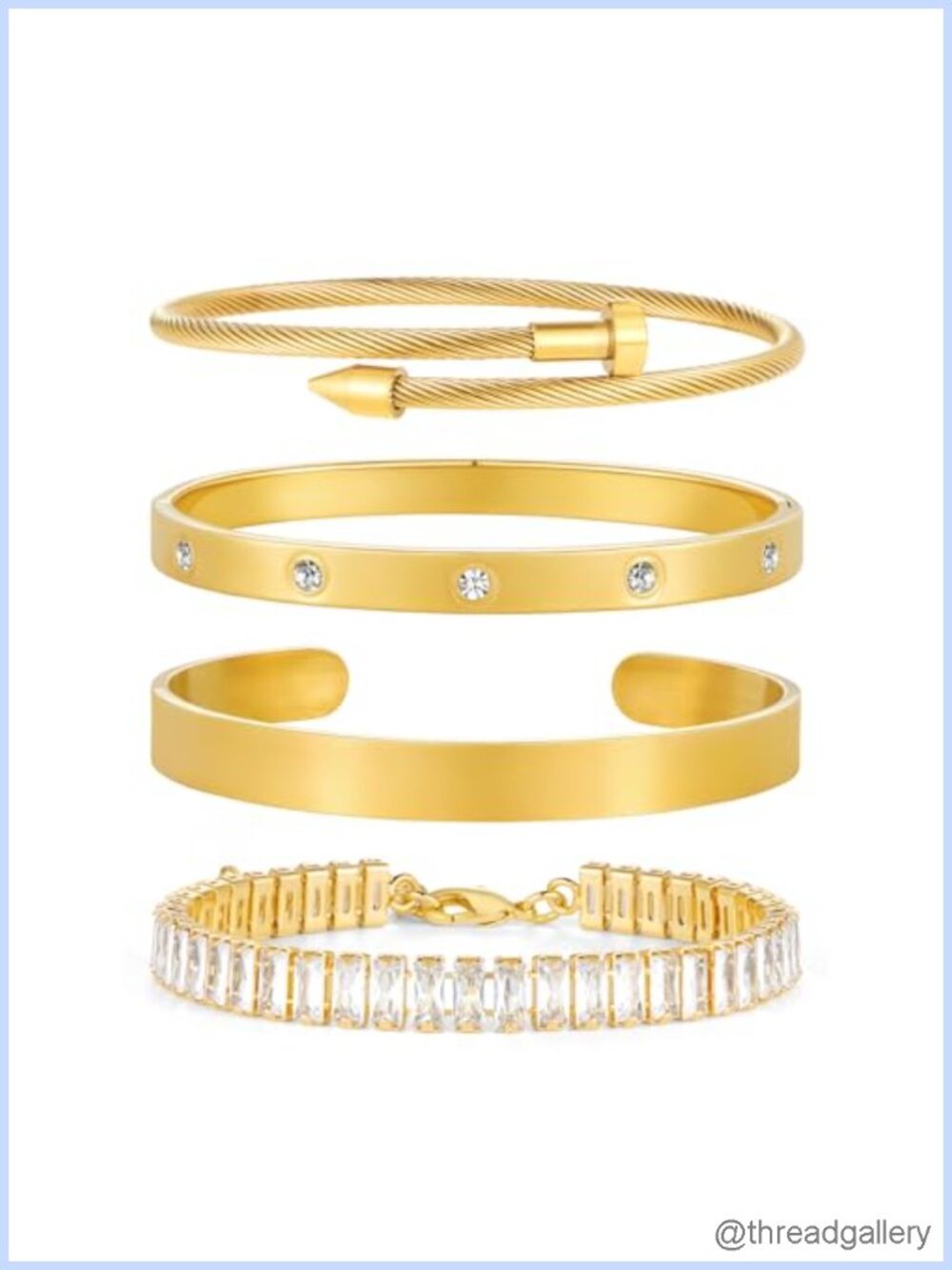 Gold Plated Bangle Bracelet Set for Women Stacking Chain Cuff 18K Jewelry